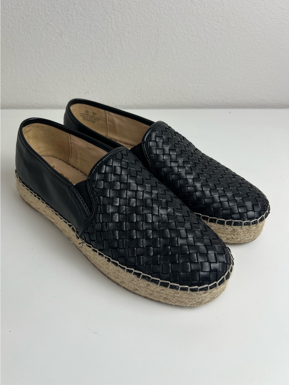 Sam Edelman Catherine Black Woven Leather Espadrille‎ Platform Loafers Size 11